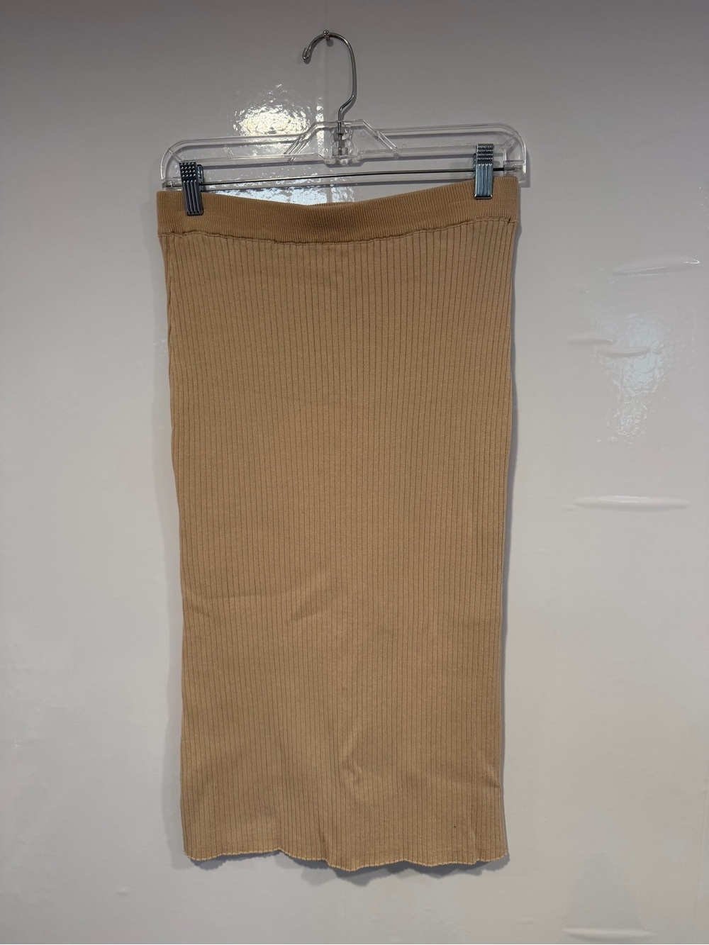 Ribbed boutique hem and thread Midi Skirt in Tan